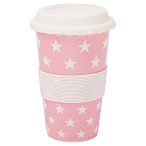 Rózsaszín porcelán bögre szilikon tetővel (400 ml)