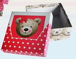 Rózsaszín ajándékdoboz (pöttyös, macis) - 12,5*12,5